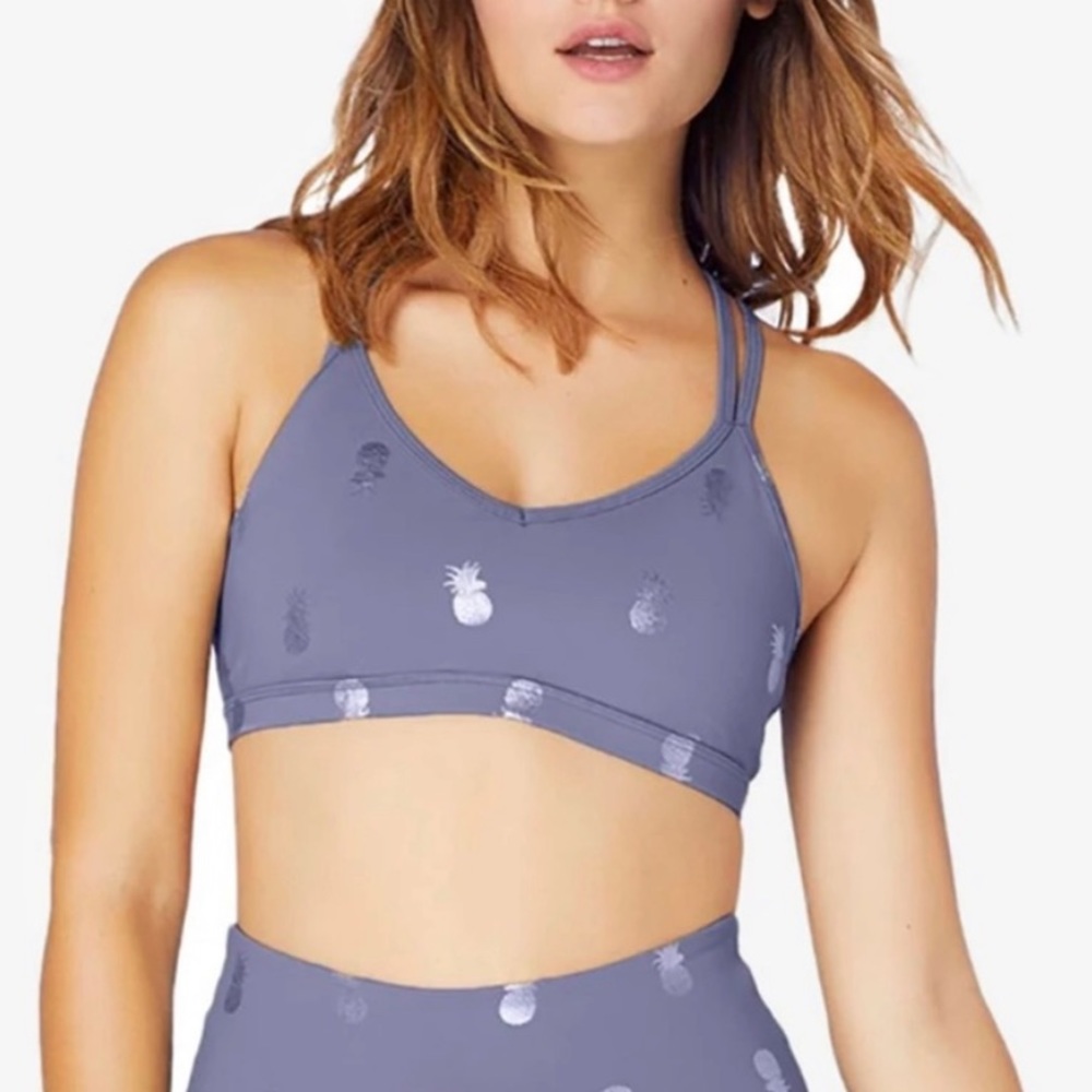 Beyond Yoga Purple Pineapple Print Strappy Sports Bra